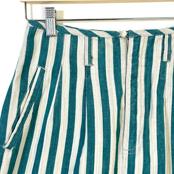 Vintage 80s Esprit Sport Denim Pencil Skirt Vertical Stripe Green White Pockets - Picture 3 of 15